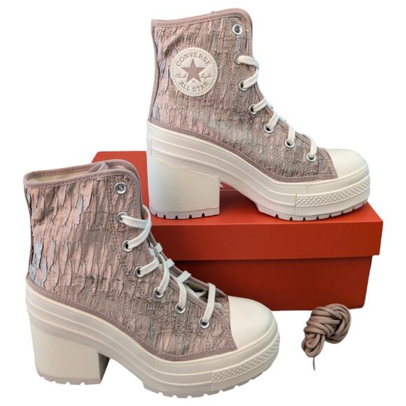 Converse Chuck 70 De Luxe Heel Satin Pink Chaotic Neutral Platform Sneaker 7 NEW - Picture 1 of 9